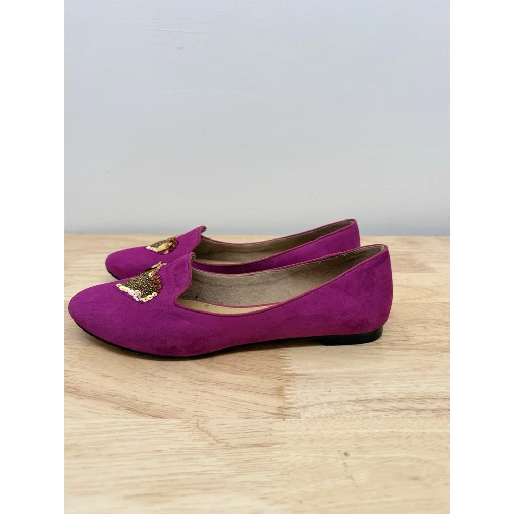 Talbots Pink Suede Flats 8M Gold Sequin Heart Loafers Leather #23 - Picture 7 of 11
